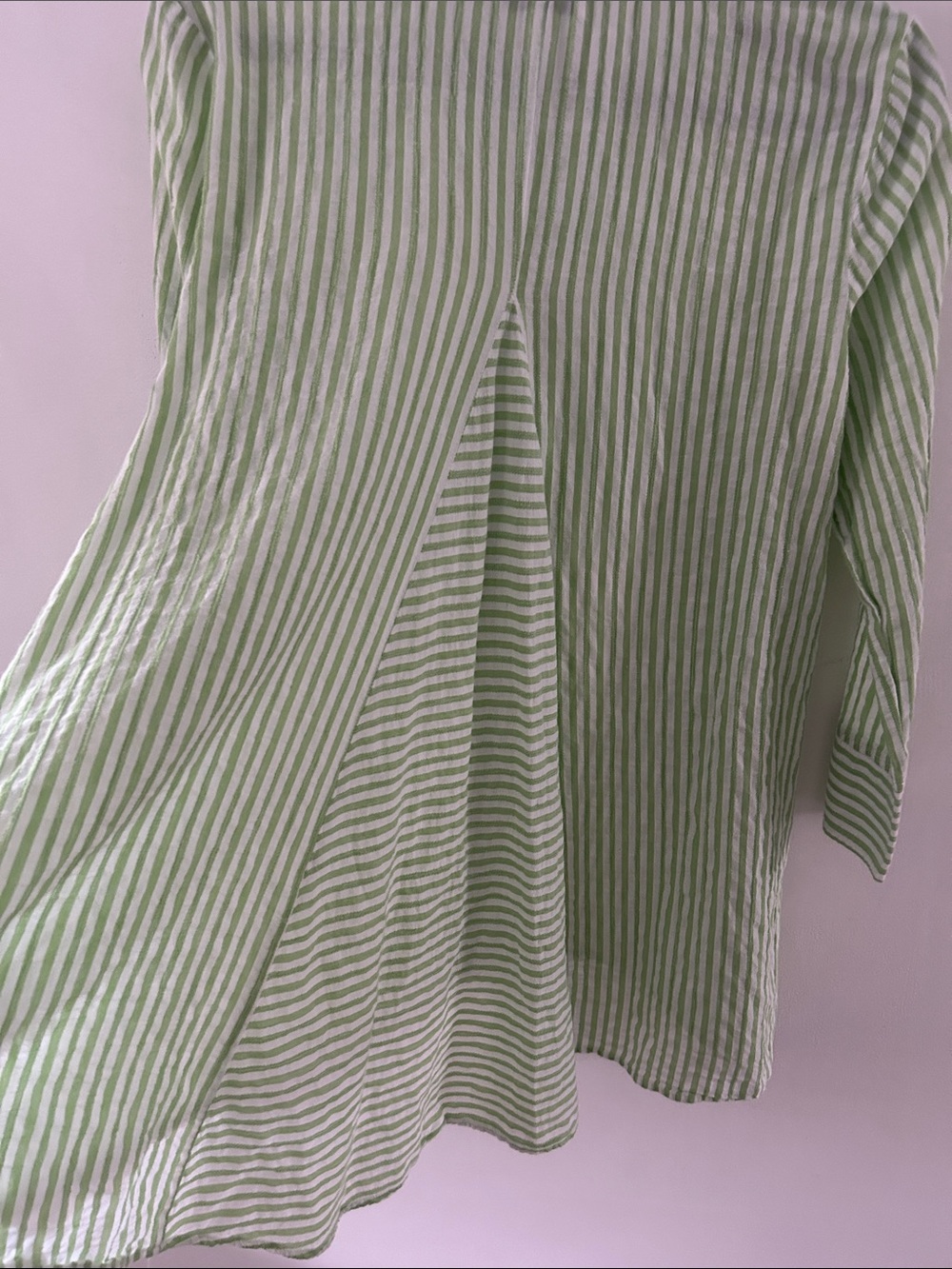 Habitat Cotton Button-Front Tunic Green/White Striped Lagenlook Coastal Small - Picture 7 of 14